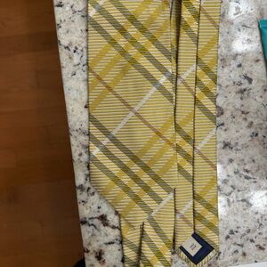 Burberry Yellow Plaid Silk Tie with White and Olive Accents